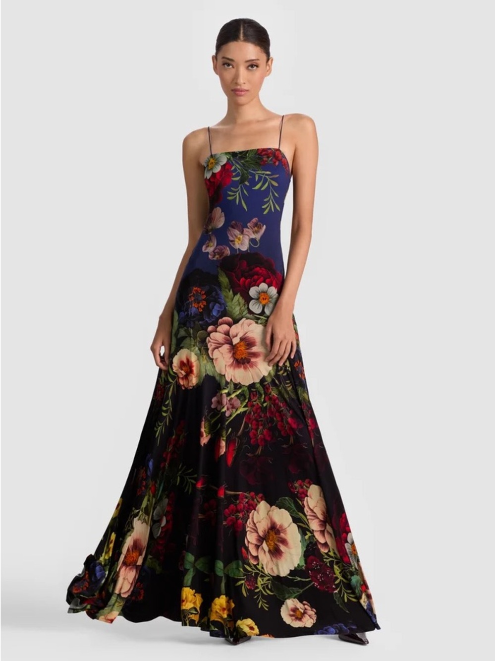 ALICE + OLIVIA AUGUSTA FLORAL MAXI DRESS SIZE 6 Spaghetti-Strap Evening Gown